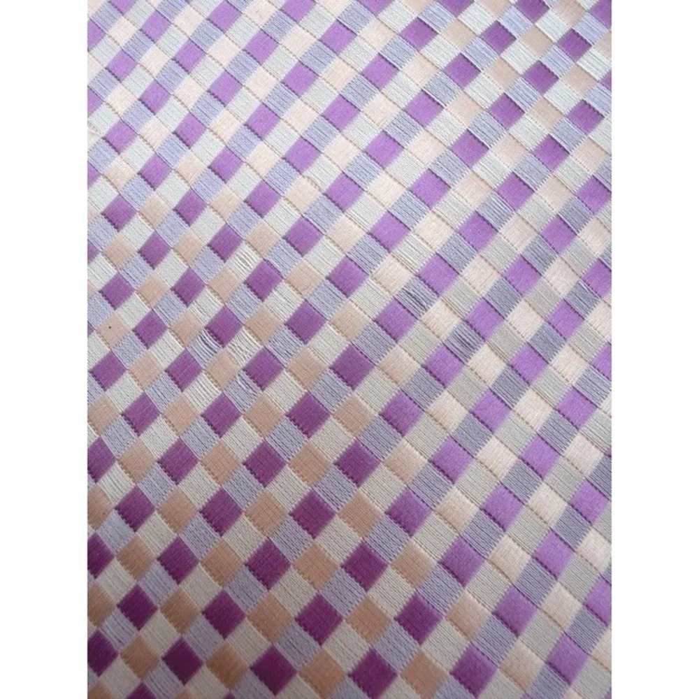 Ermenegildo Zegna Mens Silk Tie Pink Purple Lavender Woven Check Vintage Wide‎
